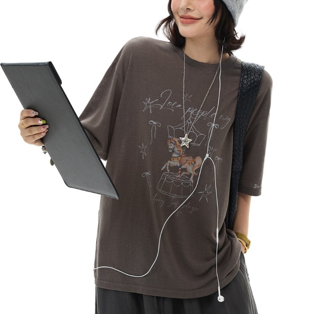 merry-go-round design short-sleeved T-shirt　メリーゴーランドデザイン半袖ティー　J1903