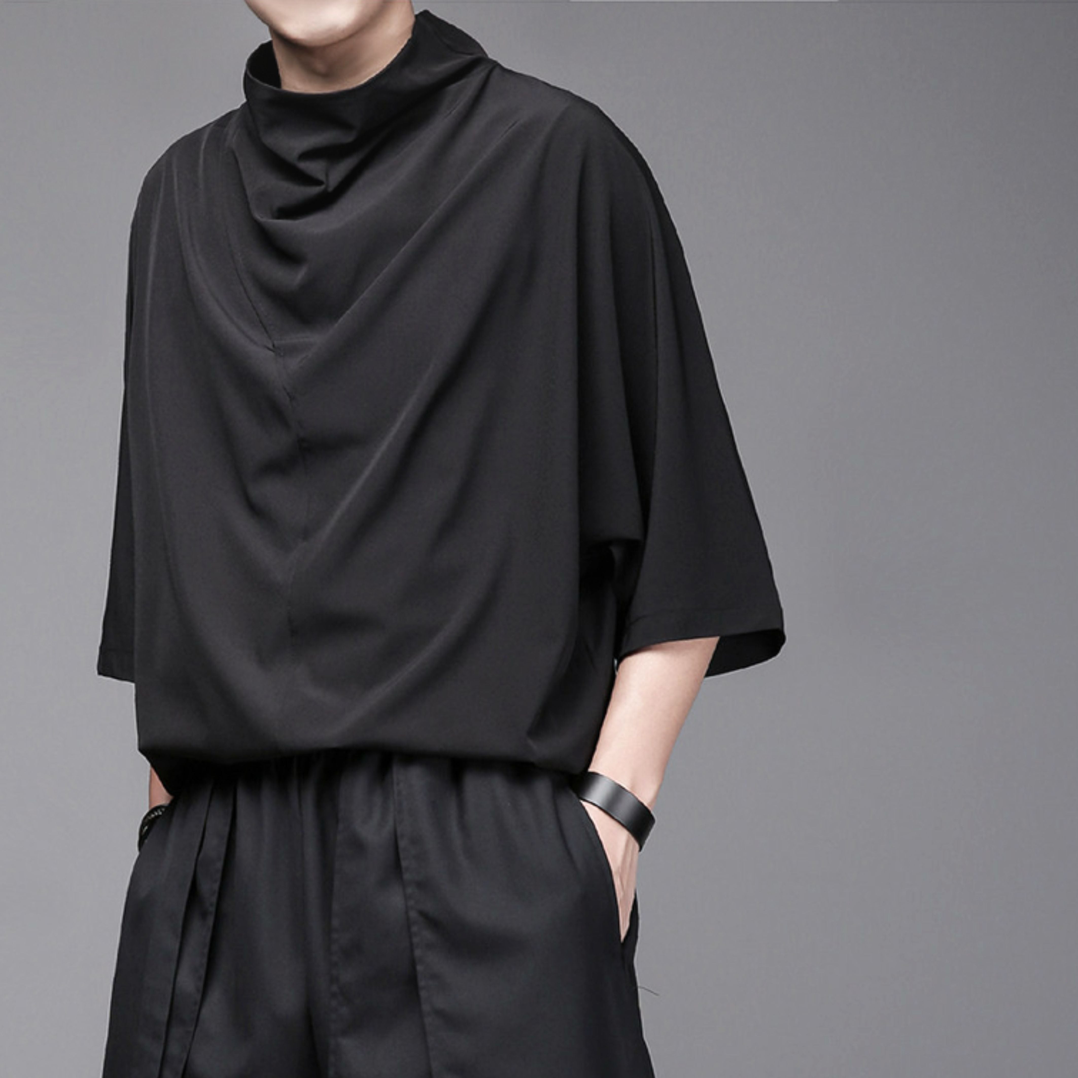 【ORV0064】Loose Casual Mock-Neck Short-Sleeve T-Shirt / 2color