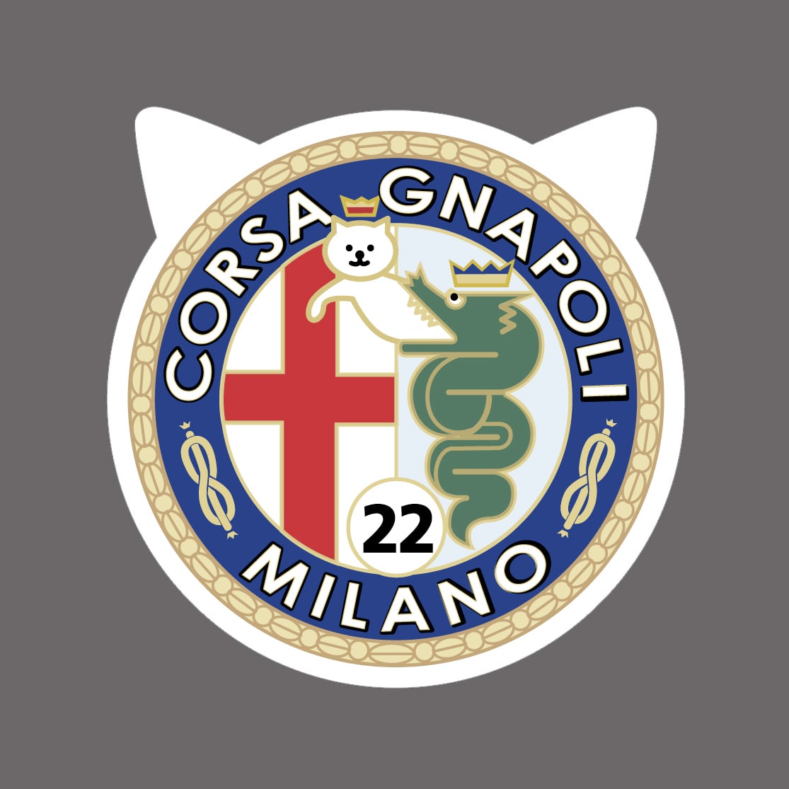 Corsa Gnapoli Milano支部　ステッカー ネコ型カラーバーション