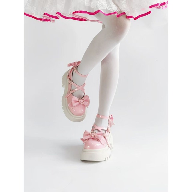 ハートリボン厚底パンプス