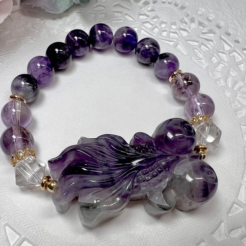 【アメジスト金魚ブレスレットϵ( 'Θ' )϶】♥送料無料♥天然石 パワーストーン
