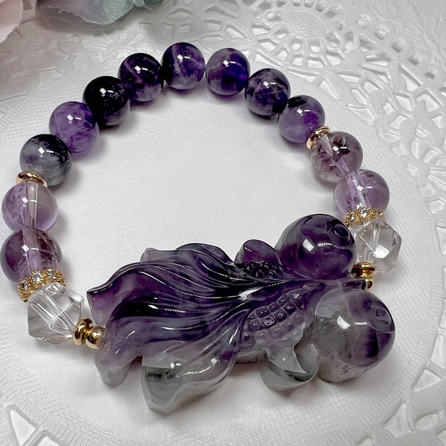 【アメジスト金魚ブレスレットϵ( 'Θ' )϶】♥送料無料♥天然石 パワーストーン
