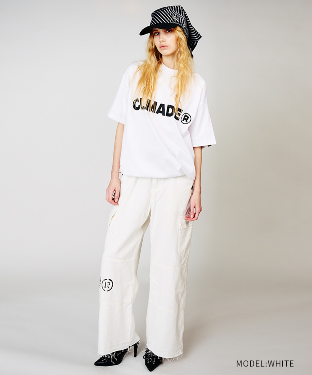 ロゴプリントドローコードルーズTシャツ (WHITE) CQ-48039