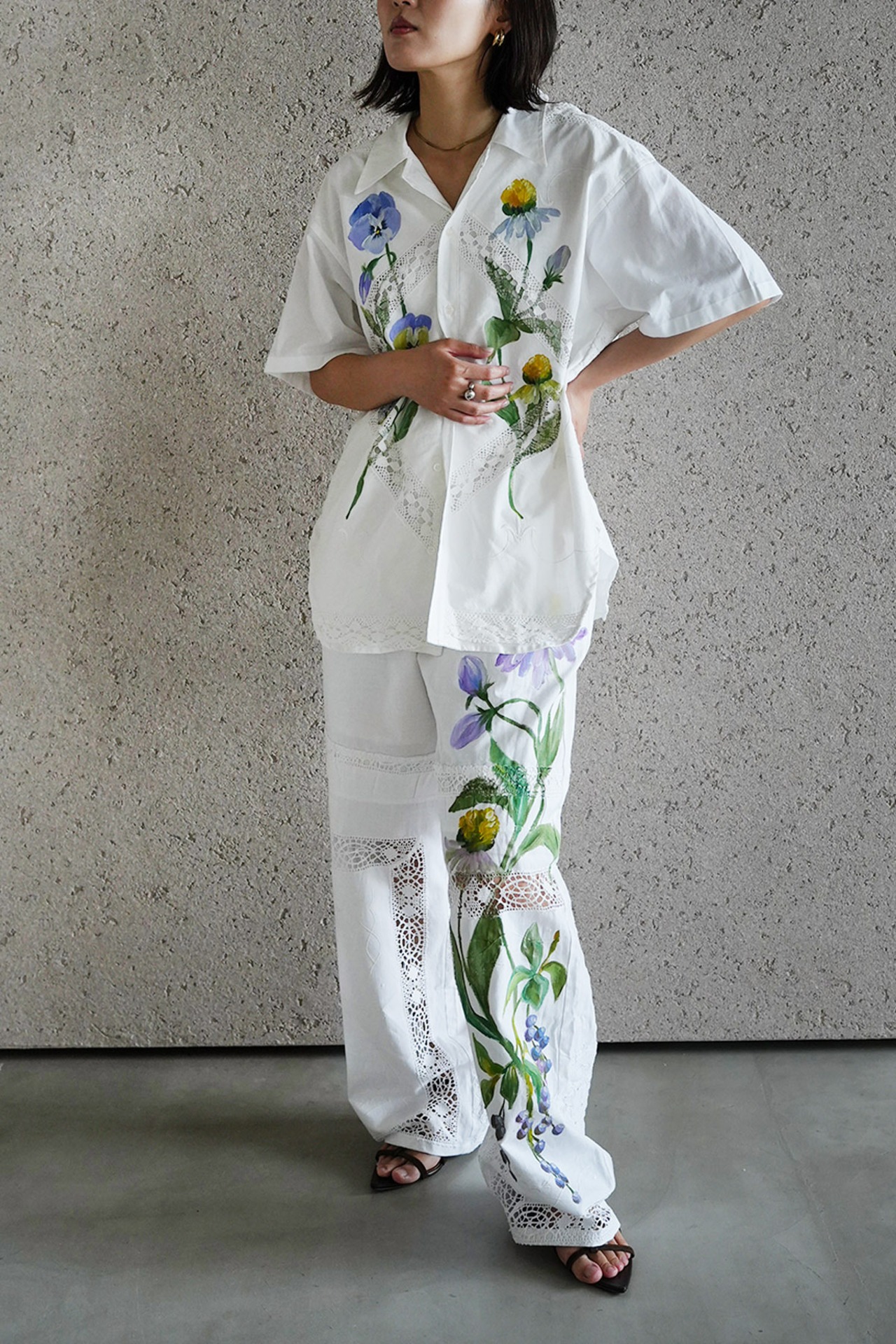 lace open collar shirt pansy echinacea