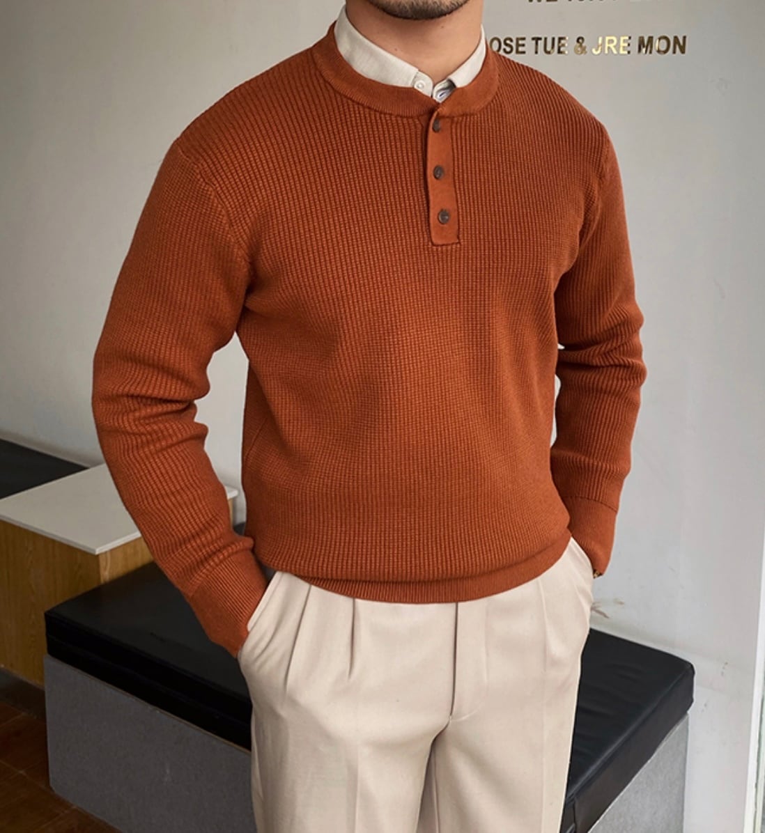 BV_ヘンリーネックワッフルニット 3色展開 | Buona Vita