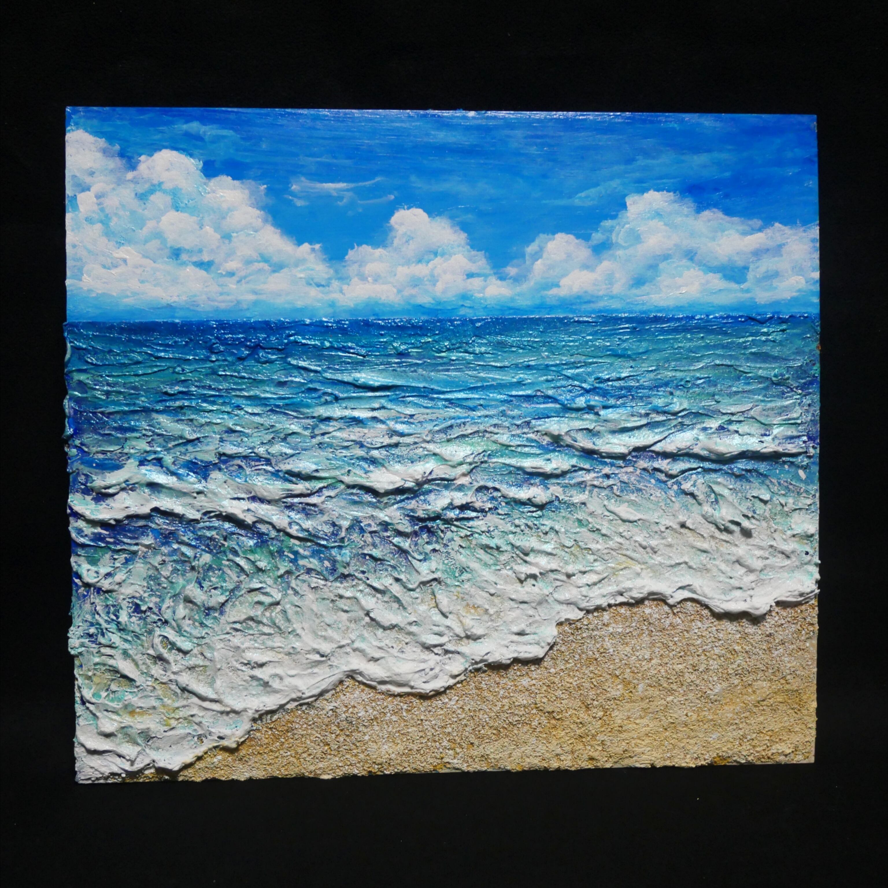 原画】油絵『潮騒の記憶』夏の海の立体アート 額装込み | HIROSHI1990