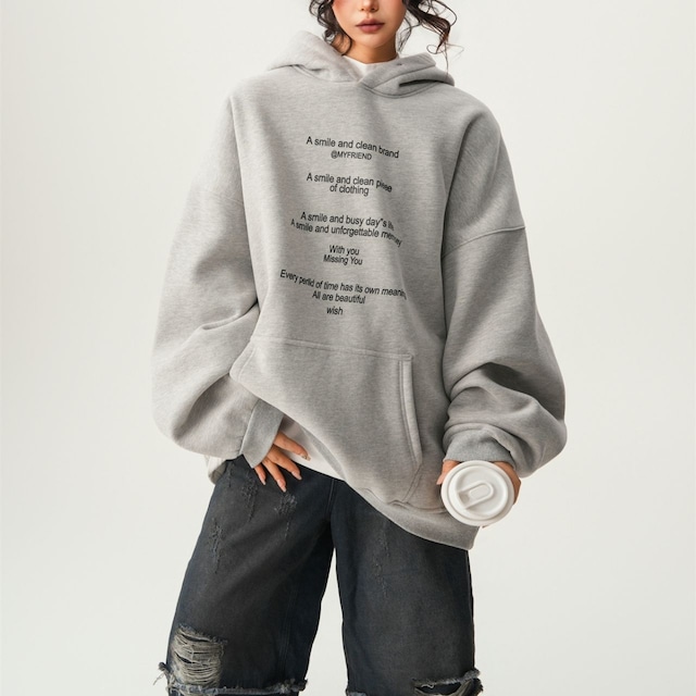 ポエティックレタリングスウェットパーカー 3col R01097