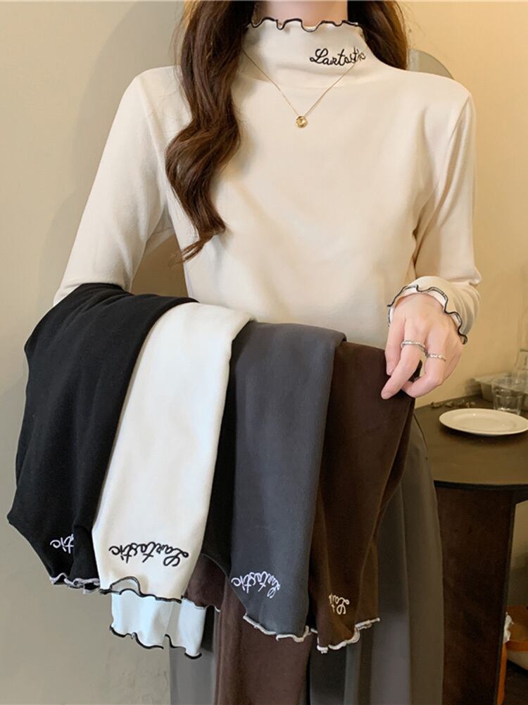 カラーシャツ オータムウィンター刺繍Tシャツ トップス ロング 秋物 冬物 1号婦人11724402100