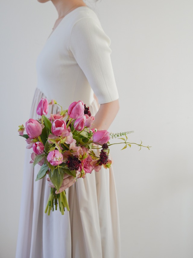 〈完成品販売ブーケ〉Tulip pink artificial flower bouquet
