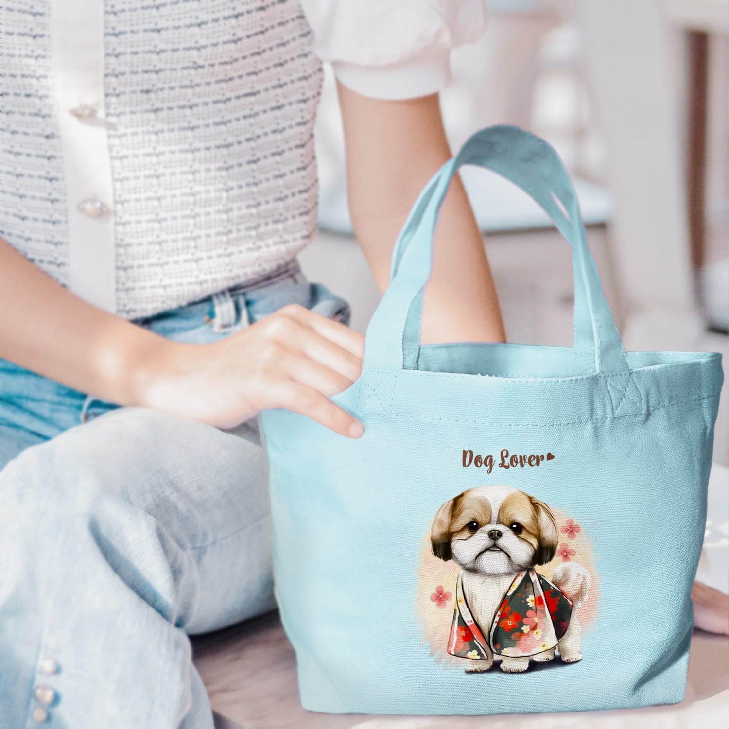 晴れ着姿の シーズー 】ミニキャンバス トートバッグ 犬 ペット うちの