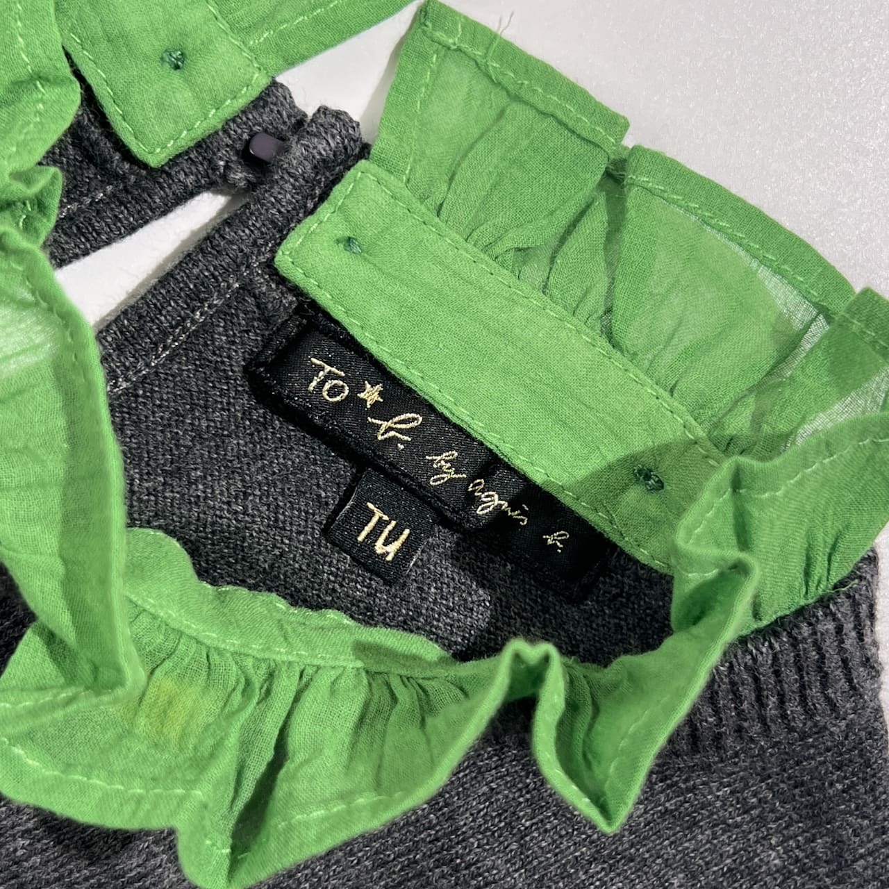 カシミヤ混 To b. by agnes b. アニエスベー 切替 フリル コットン ニット セーター TU /グレー系 レディース 重ね着風