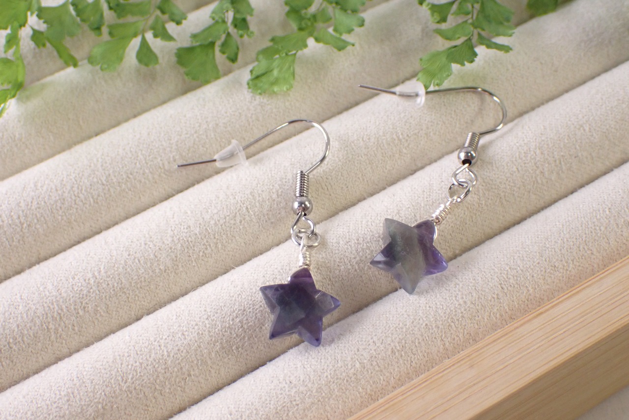 バイカラーフローライトピアス(スターカット)　　[C9‐189]