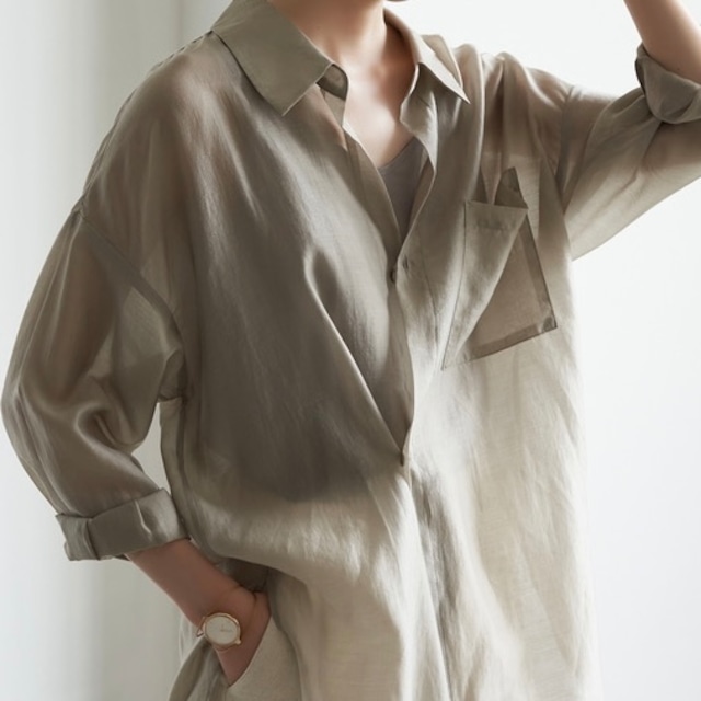 chest pocket sheer blouse N20159