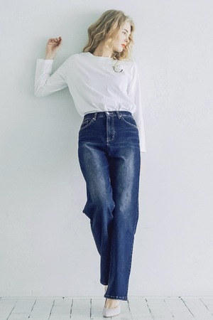 INDIMARK インディマーク レディース ハイウエスト スリム ボーイズ デニム ベーシックブルー WJ116