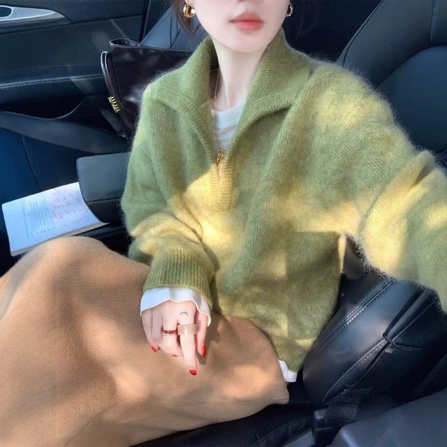 【ニット】 シャギーニット トップス セーター レディース おしゃれ きれいめ 長袖 グリーン 韓国 トップス 20代 30代 40代 50代 春 秋 冬 レディース ニット ホワイト 白 グレー ブラック 黒 M L XL
