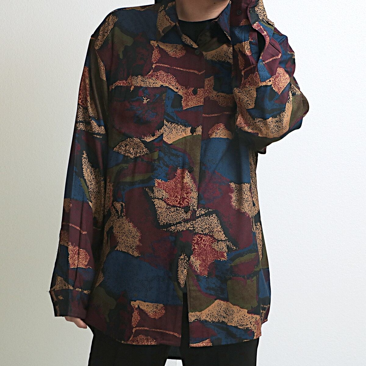 タグ付き STEFANO MAN 総柄 アブストラクト レーヨン シャツ 古着 used
