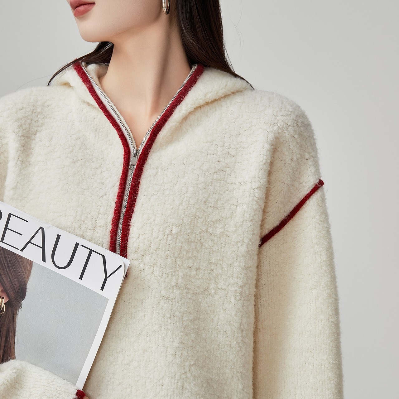 フード付きブークレニットプルオーバー H0047