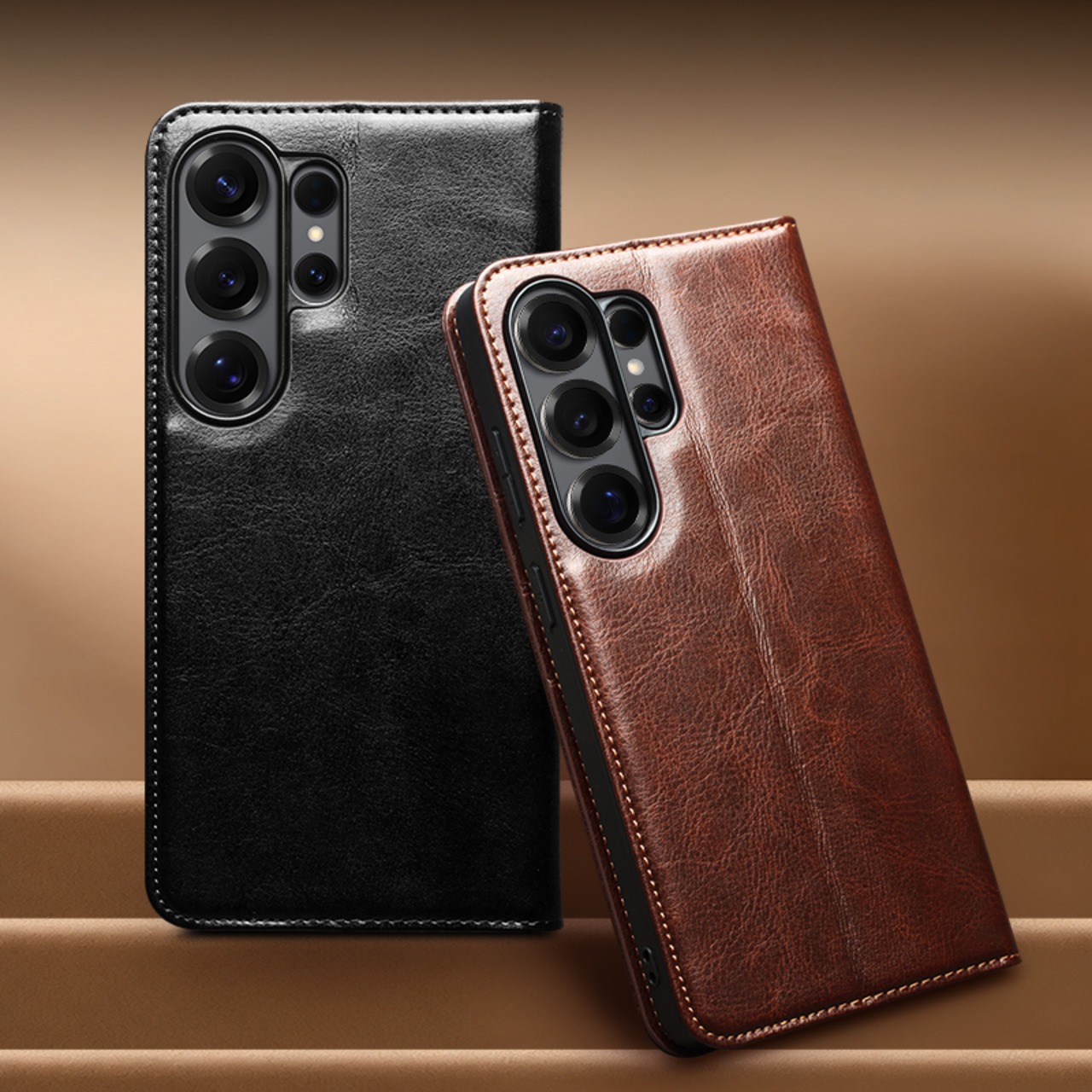 ◆Galaxy S26/S25/Plus/Ultra◆ Genuine Leather Stitching Classic Wallet Case / 本革 レザー ステッチ 手帳型 クラシック ウォレット スマホケース