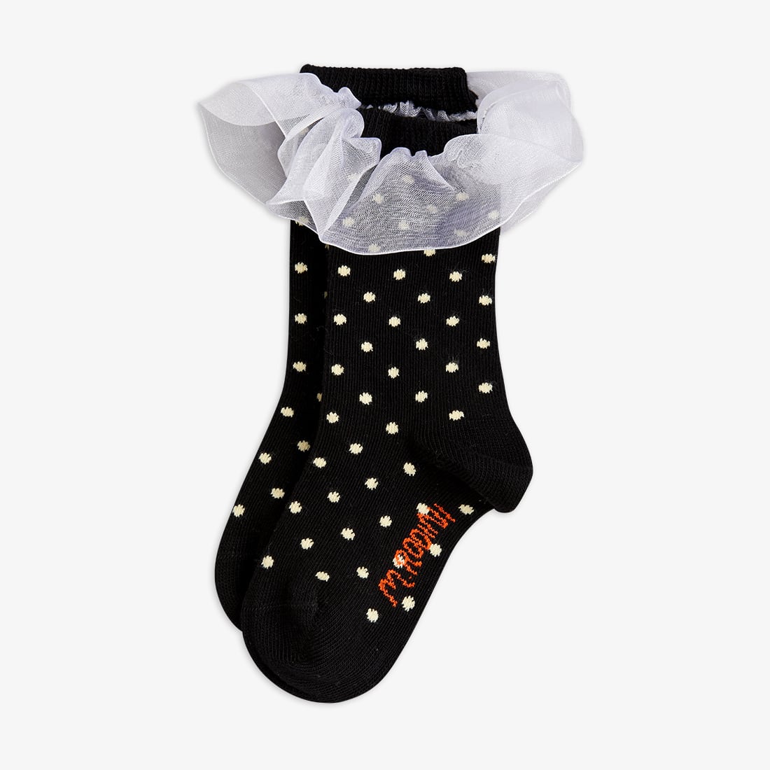 【26SS pre】minirodini(ミニロディーニ)Polka dot frill 1-pack socks black(20-23/24-27/28-31/32-35)靴下 ソックス ドット フリル