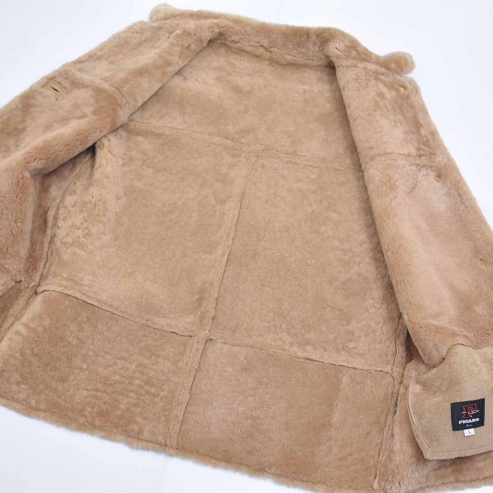 専用　ブルガリア製 羊革 ムートン ボアベスト ベージュ FIGARO paris ブルガリア製 ムートン ベスト 本革 シープスキンレザー