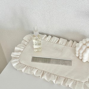 【即納】フリル ミールマット｜ナチュラルリネン