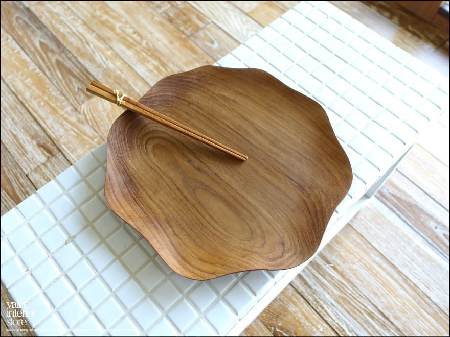 チークプレートfleuΦ30cm 木皿 大皿 ディナープレート パスタプレート 木製食器 盛り皿 ナチュラル 世界三大銘木