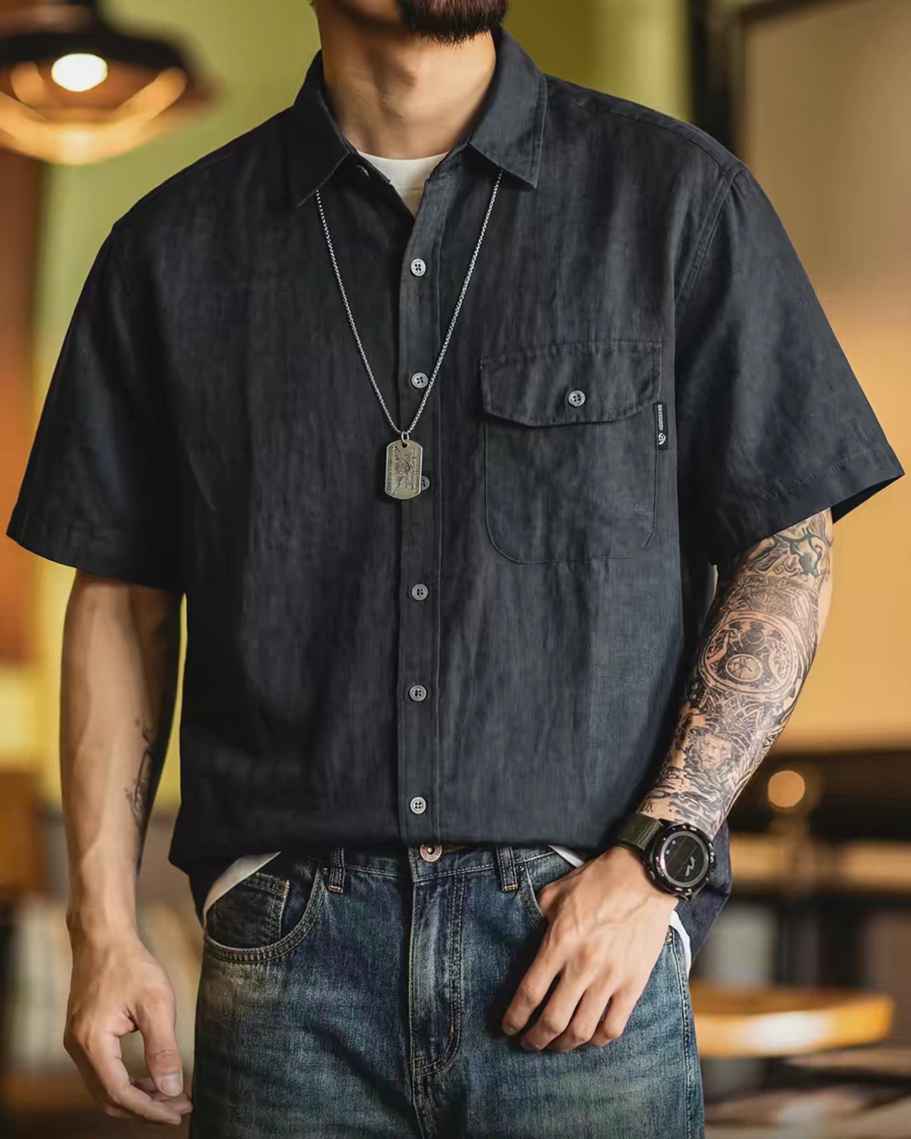 Retro Workwear Short-Sleeve Shirt  K0455