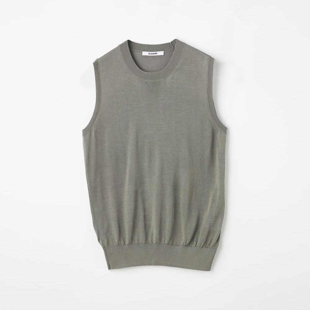SLOANE スローン 18G天竺 シルク ノースリーブ クルーネック グレイ SL10S-1086