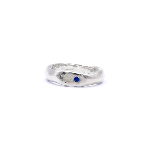 "wave series" basic S ring with color stone - silver