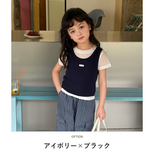 【KID】レイヤード風フェイクツーピース半袖Tシャツ - 3