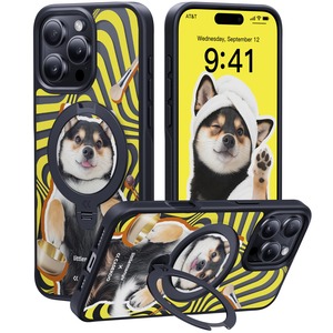 【人気】【透き通る上質感・定点360°回転】CASEKOO iPhone 16 Pro Max 用ケース 柴犬 犬好き 米軍MIL規格 フィット感 MagSafe対応 最大25W急速充電対応 横縦両立 角度自在 超強磁力 耐衝撃 高耐久性 ラップホール付き 指紋防止 黄変防止 いphone16pro max 用ケース 6.9インチ「XLine MagicStand Pro」（柴犬ブラック）