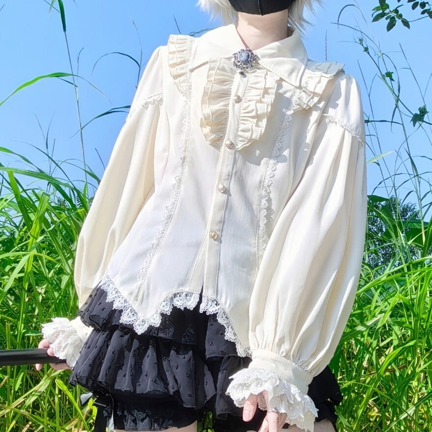 即納】 クラシカル ロリィタ XLサイズ ブラウス ドレスシャツ フリル