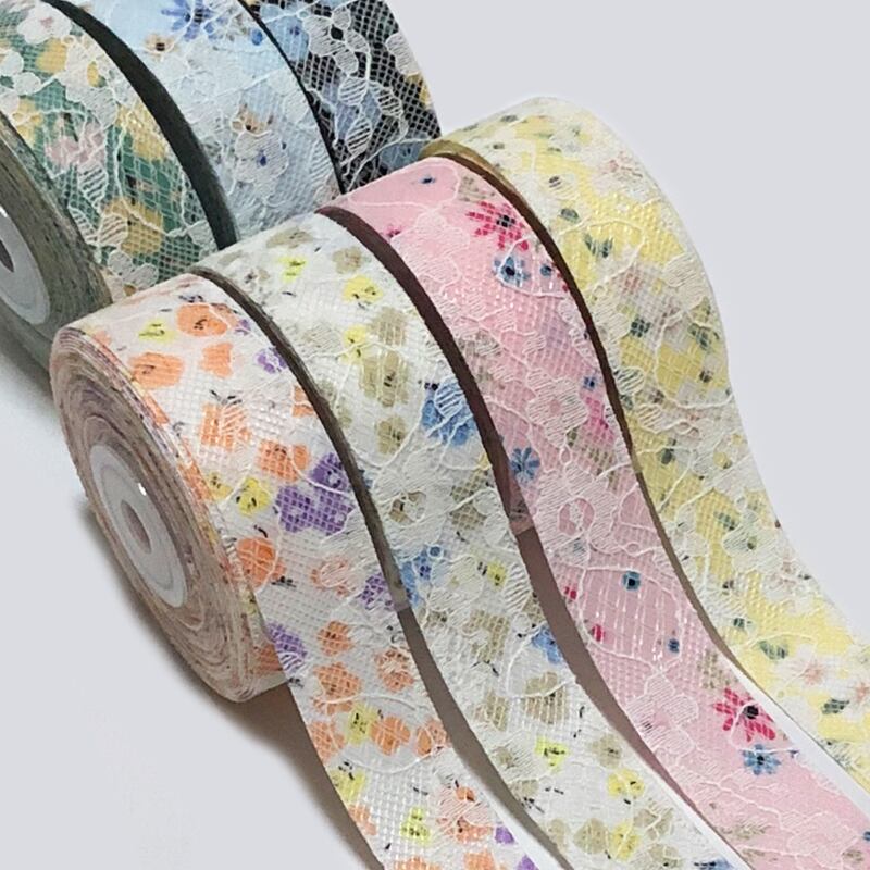 ハンドメイド♡花柄ファブリックリボンレースポニー 25mm幅 1m】花柄×レース ファブリックリボン | リボンとデコパーツ