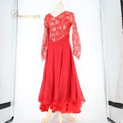 社交ダンス 衣装 スタンダード ドレス ワンピース パーティ衣装 prima boutique プリマブティック 赤 レッド系 シルバー系 花柄 レース パーティードレス フォーマルドレス 大人用 着やすい おしゃれ 上品 シック デザイン 伸縮性あり コスチューム カジュアル ショー ダンスパフォーマンス レディース 服装 ファッション