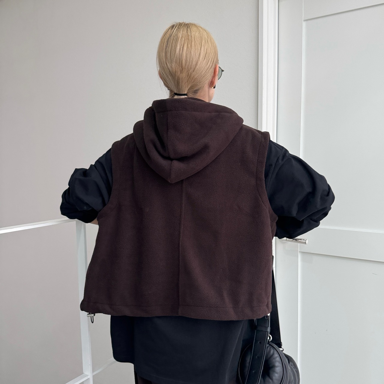Wzipフリースフーディーvest/ブラウン