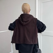 Wzipフリースフーディーvest/ブラウン