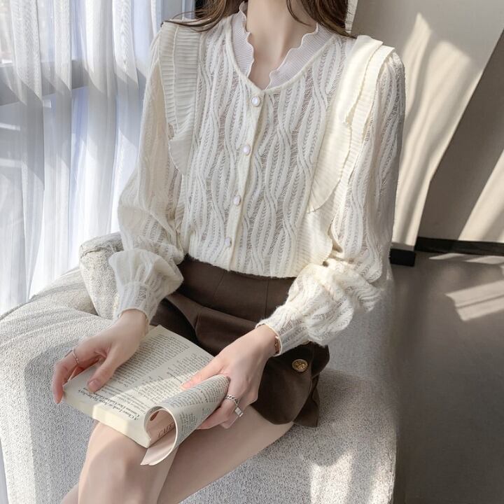 フレンチ ラグジュアリー フリルレース ニット トップス