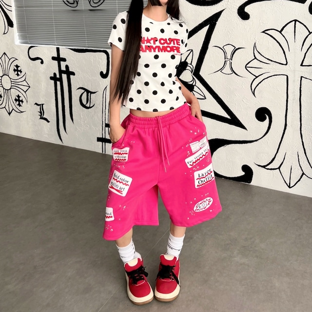 ラベルプリントスタッズイージーハーフパンツ 2col R02533