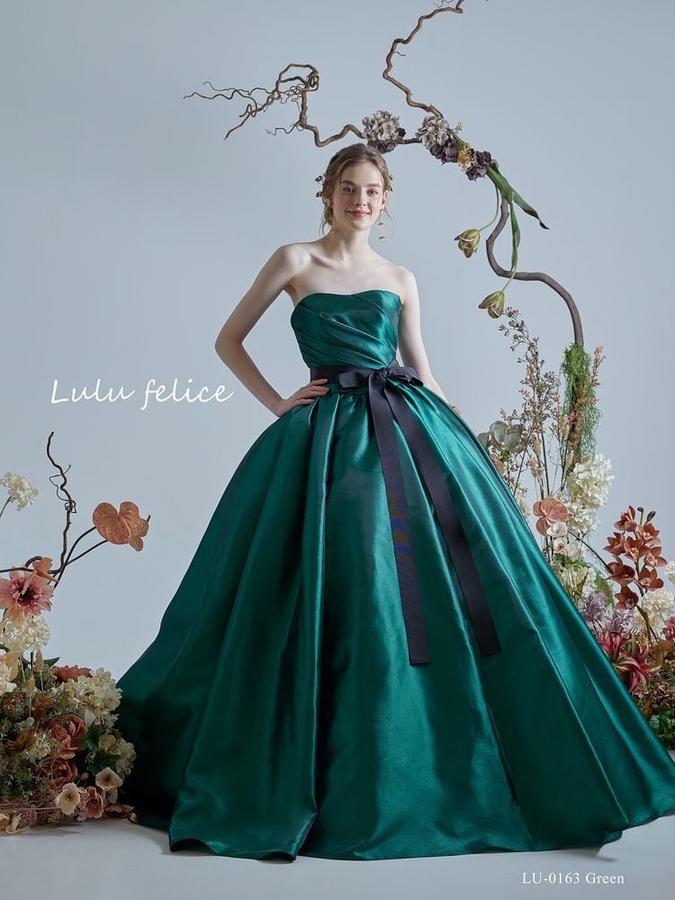 ウェディングドレス エメラルドグリーン 取り外しオフショルダー  