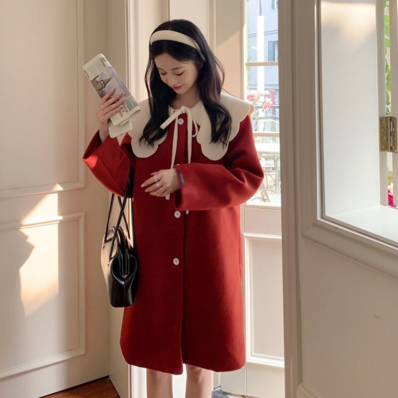 スタンダードレッドコート レディースウィンタースタイルカラー レトロ 冬物 萌量不足11826411094