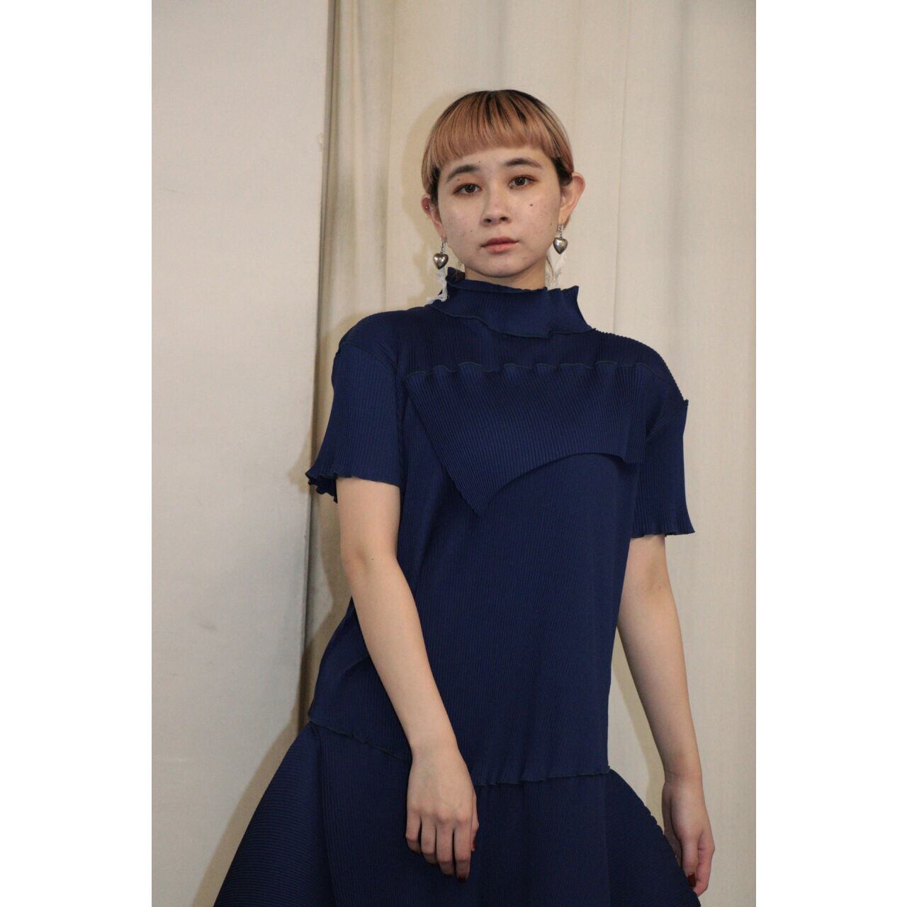 kotohayokozawa Short sleeve dress High neck type (NAVY kotohayokozawa Short sleeve dress High neck type (NAVY