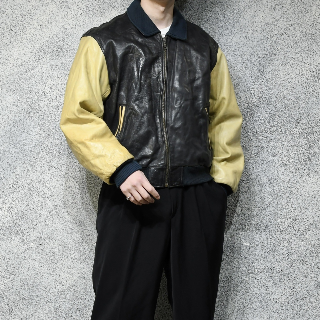 switching design leather jacket