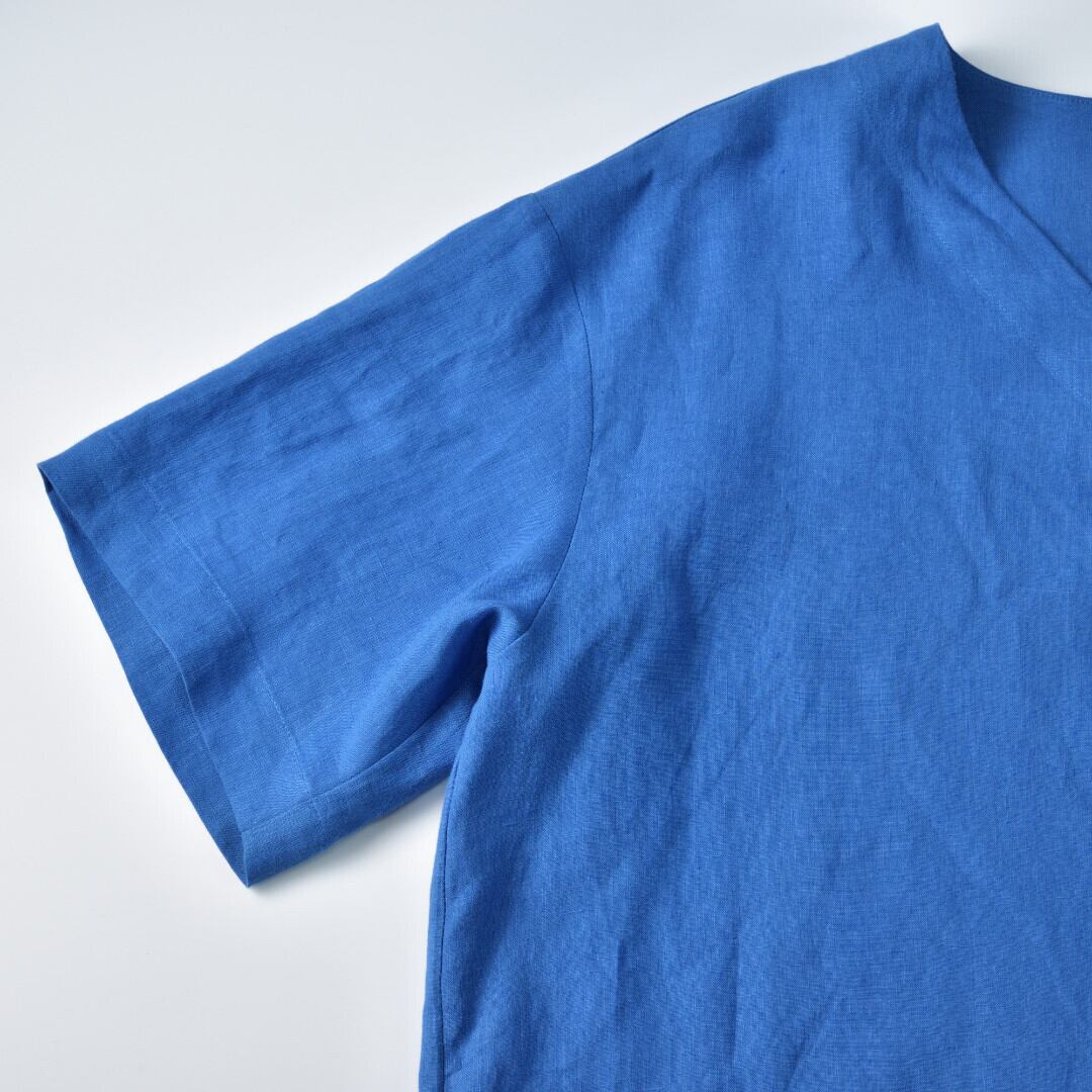 atelier naruse アトリエナルセ リネンVネックスモックブラウス・ブルー