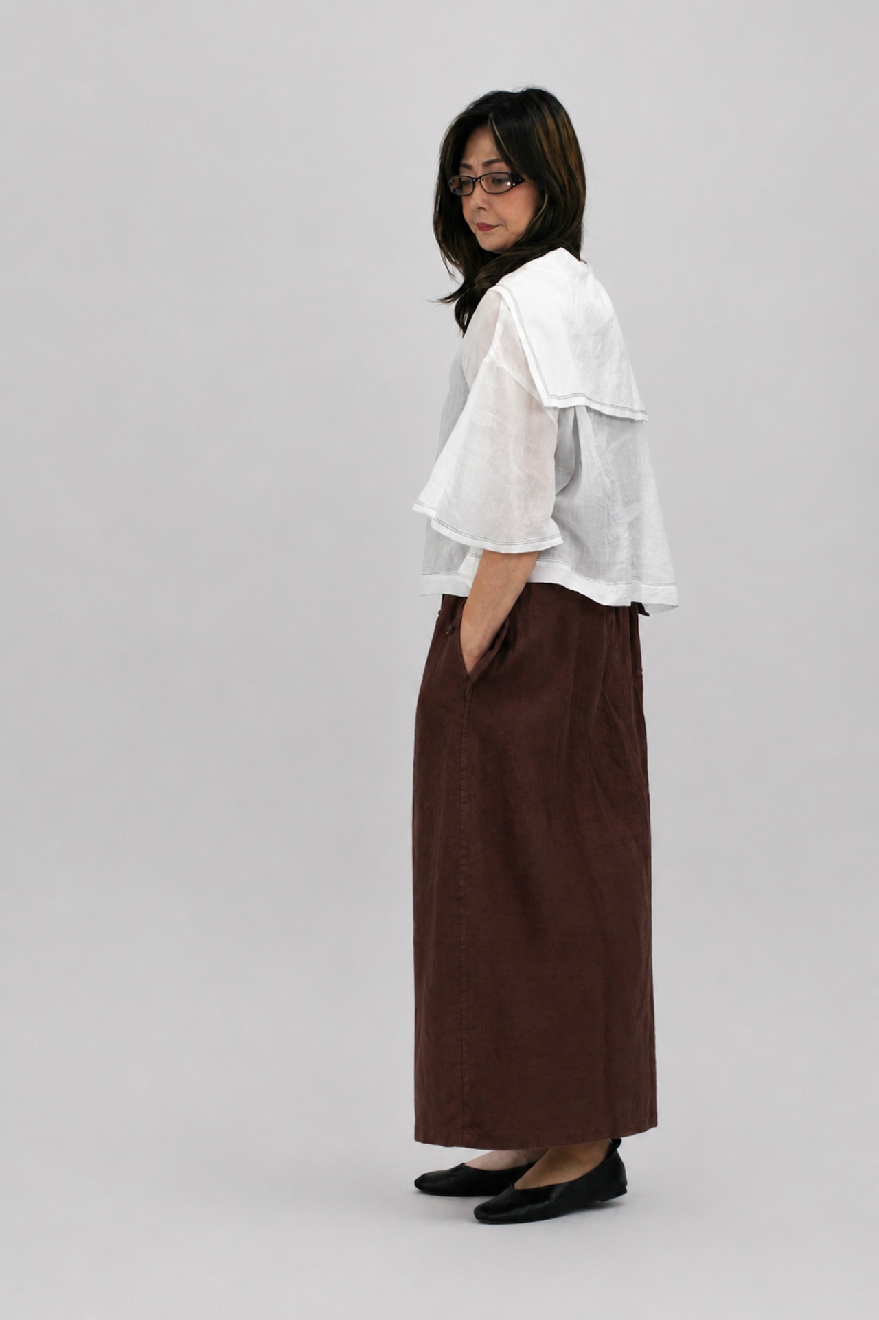 ROBE de PEAU / GRAND SAILOR COLLAR BLOUSE / White・Black