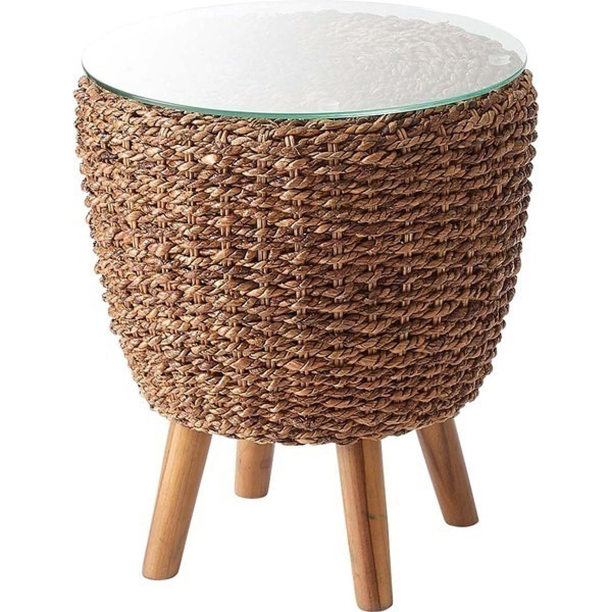 サイドテーブル NRS-551 テーブル ミニテーブル ガラス 丸型 丸い 円形 おしゃれ アバカ 天然素材 リゾート ラウンジ アジアン ナチュラル かわいい リビング ショップ 店舗 カフェ