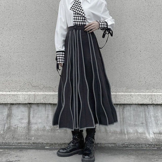 High waist wavy A-line skirt C0591