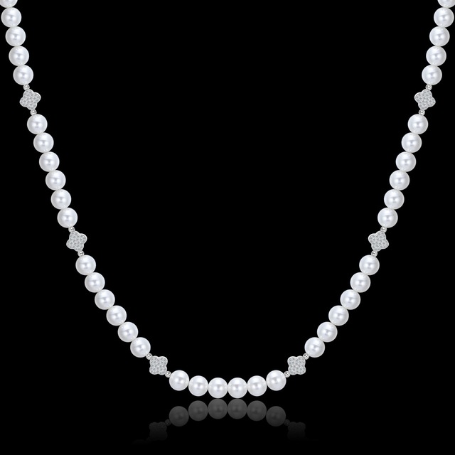 316L Shell pearl × Clover necklace 【シルバー】