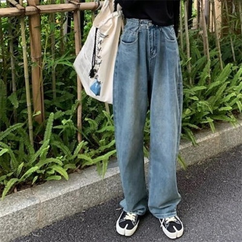デニム パンツ デニムパンツ レディース ワイドパンツ ワイド ジーンズ ジーパン ボトム 体型カバー ボトムス ストレート ゆったり ゴム ハイライズ 春 デニムパンツ 無地 ロング丈 ジーンズ 体
