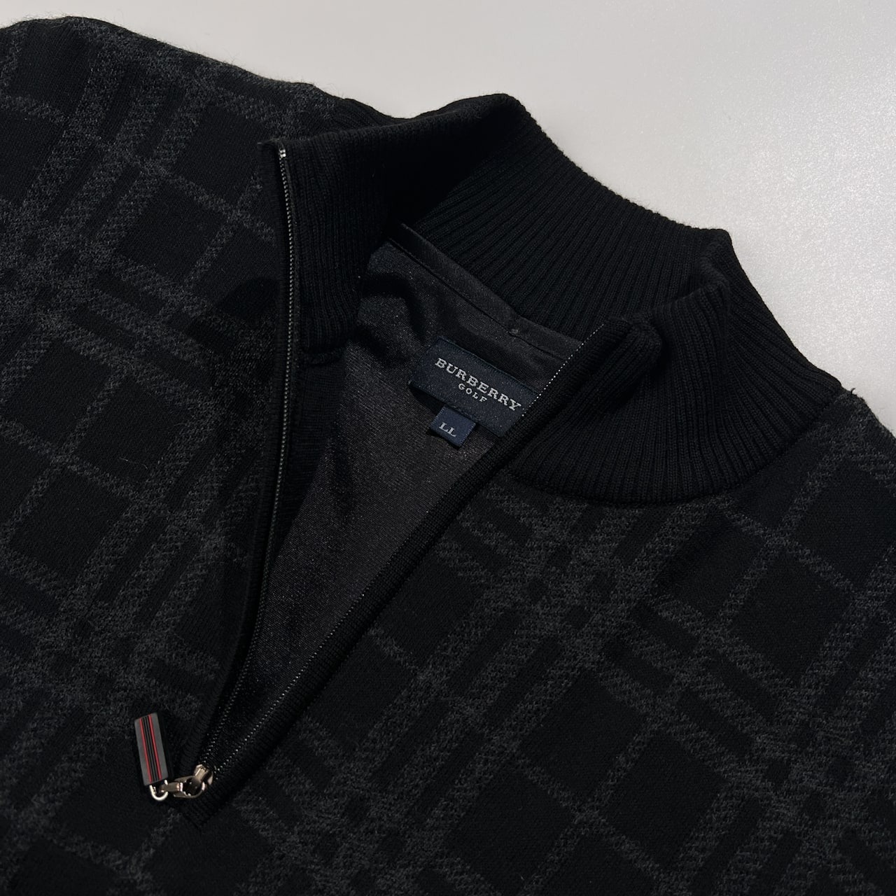 BURBERRY GOLF バーバリー ゴルフ チェック柄 ハーフジップ ウールニットセーター サイズ LL /メンズ/ブラック/三陽商会/裏地付き