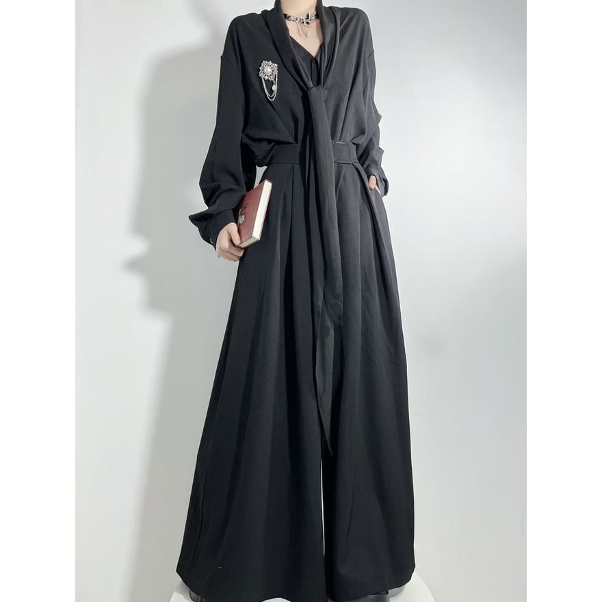 大人ゴシック ドレープ フレアワイドパンツ(ブラック) マキシ丈×スカートシルエット ゴスロリ・ダークモード対応|SEASONZ